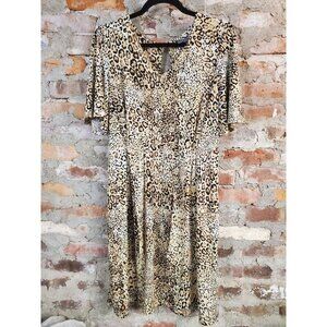 Sharagano Leopard Print Dress Womens Sz 4 Midi Loose Animal i